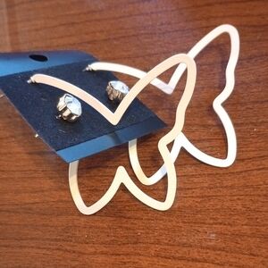 5/20 Butterfly Cream Colored Hoop Earrings with Studs